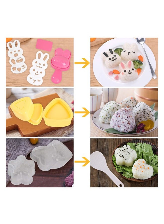 Machomby 10Pcs Rice Ball Molds, Cute Onigiri Mold Set, Triangle, Rabbit, Heart, Plum Bossom, Fish/Pig/Bear, Shaker, Plastic, A - Image 2