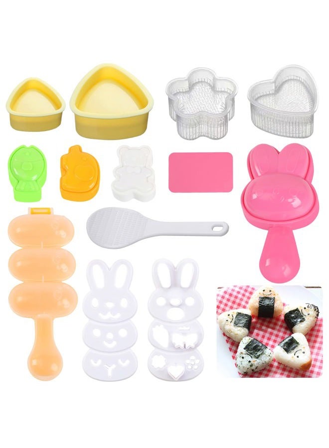 Machomby 10Pcs Rice Ball Molds, Cute Onigiri Mold Set, Triangle, Rabbit, Heart, Plum Bossom, Fish/Pig/Bear, Shaker, Plastic, A - Image 1