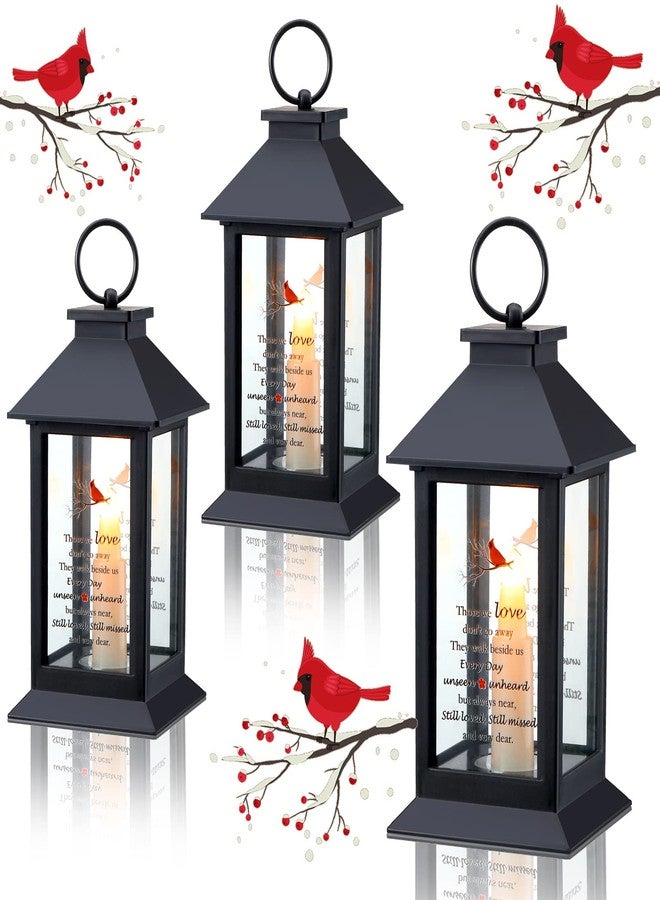 Kingdder 3 Pieces Sympathy Gift Funeral Cardinal Lantern Memorial Gifts Memorial Lantern with Flickering Led Candle Black Bereavement Gifts in Memory of Loved One Gifts for Loss Mom Mother Dad Father Husband - Image 1