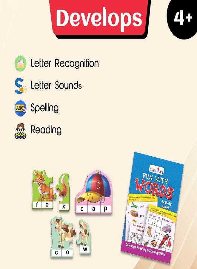Creative's Fun with Words – Educational Word Puzzles Game for Kids | 30 Self-Correcting 3-Piece Puzzles Learn Letter Recognition, Spelling & Reading | Language Development Toy for Ages 4+ - Image 5