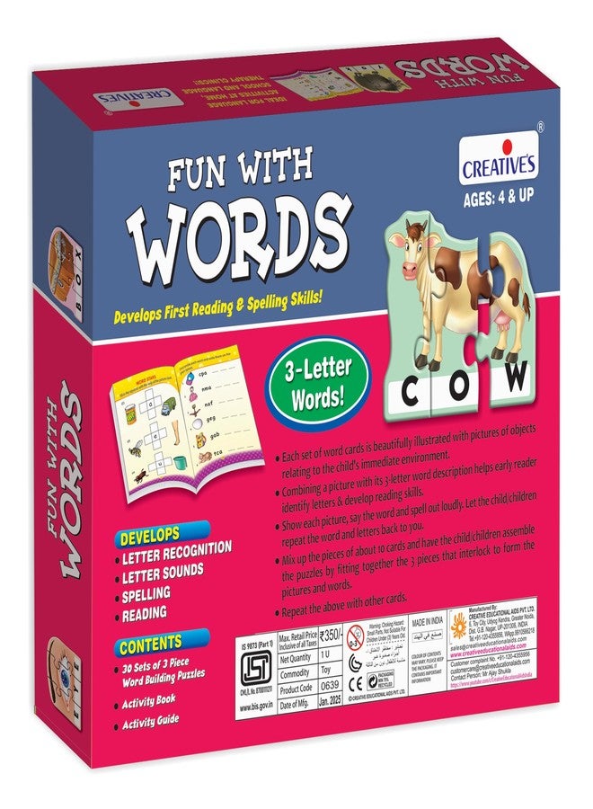 Creative's Fun with Words – Educational Word Puzzles Game for Kids | 30 Self-Correcting 3-Piece Puzzles Learn Letter Recognition, Spelling & Reading | Language Development Toy for Ages 4+ - Image 3