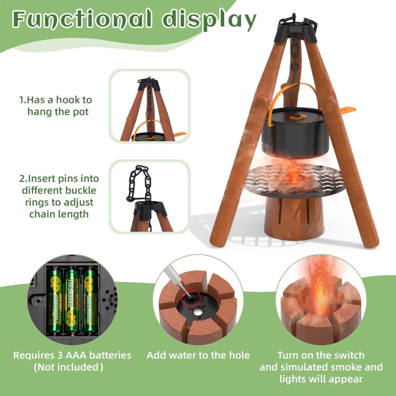 KOALA DIARY Kids Camping Toys Set - Pretend Play Camping Set with Food Toy, Spray Stove, Oil Lantern, Binoculars, Compass, Tableware, Watch & Storage Bag, Birthday for Ages 3+ - Image 3