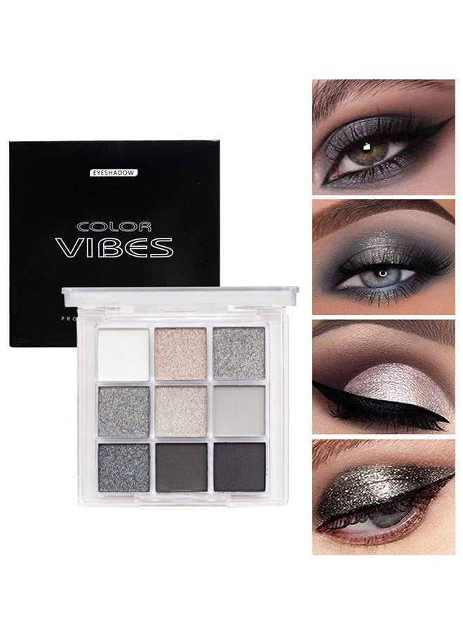 COLOR VIBES 9 Color Black Grey Cool Toned Eyeshadow Palette, Multi Color Eyes Palette Professional Makeup, Glitter Matte Natural Neutral Colorful Eyeshadow Waterproof Long Lasting Natural Mixing Pigment Makeup  - Image 1