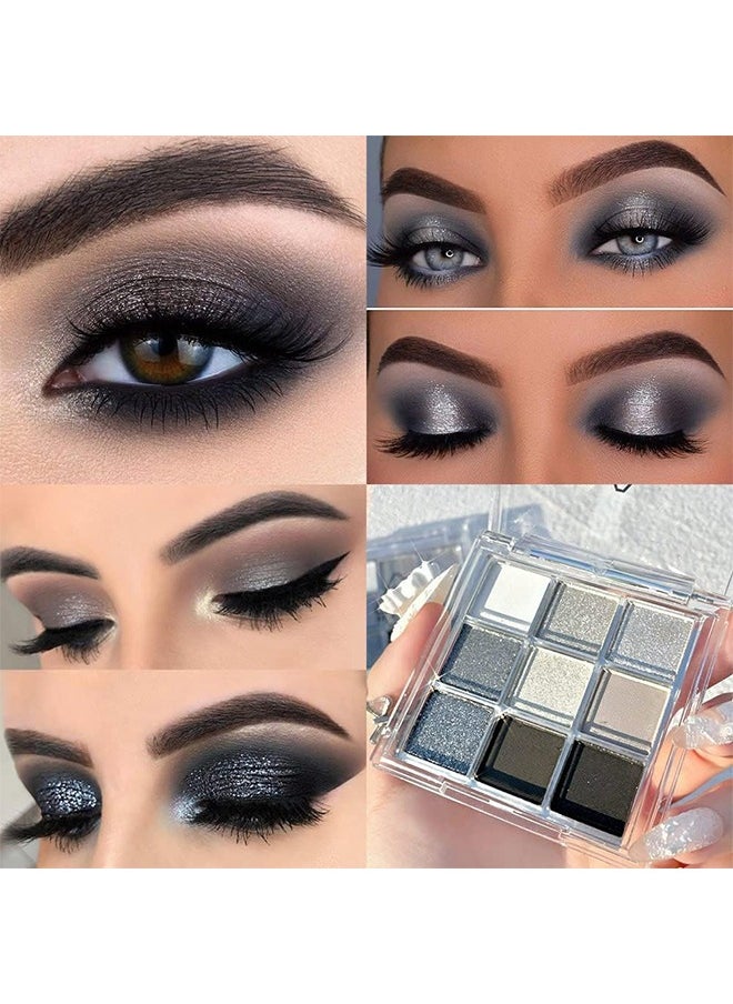 COLOR VIBES 9 Color Black Grey Cool Toned Eyeshadow Palette, Multi Color Eyes Palette Professional Makeup, Glitter Matte Natural Neutral Colorful Eyeshadow Waterproof Long Lasting Natural Mixing Pigment Makeup  - Image 3