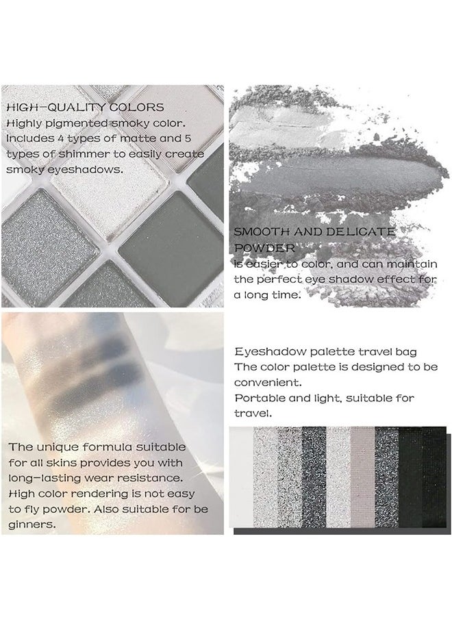 COLOR VIBES 9 Color Black Grey Cool Toned Eyeshadow Palette, Multi Color Eyes Palette Professional Makeup, Glitter Matte Natural Neutral Colorful Eyeshadow Waterproof Long Lasting Natural Mixing Pigment Makeup  - Image 4