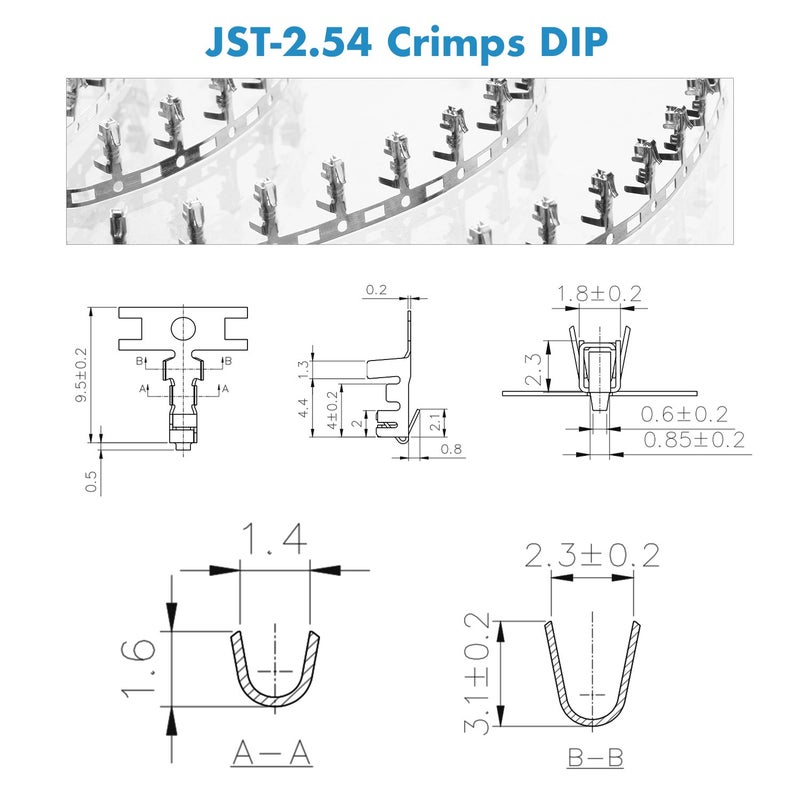 CQRobot JST XH 2.54 mm Pitch 5-Pin/6-Pin/7-Pin Electronic Connector IC Male Plugs, Female Sockets Housing and T-Shaped Crimp Terminal Kit. 60 Sets/480 Pieces Wire-to-Board Adapter Cable Assembly. - Image 4