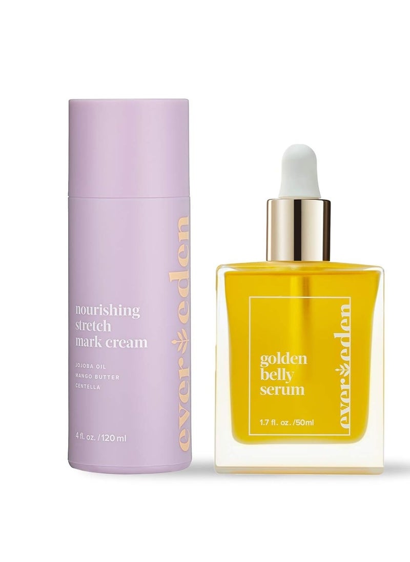 Evereden Evereden Mama Must-Have DUO - Golden Belly Stretch Mark Oil & Nourishing Stretch Mark Cream - Dermatologist-Developed Clean & Vegan Maternity Skin Care for Stretch Mark Reduction & Skin Hydration  - Image 1