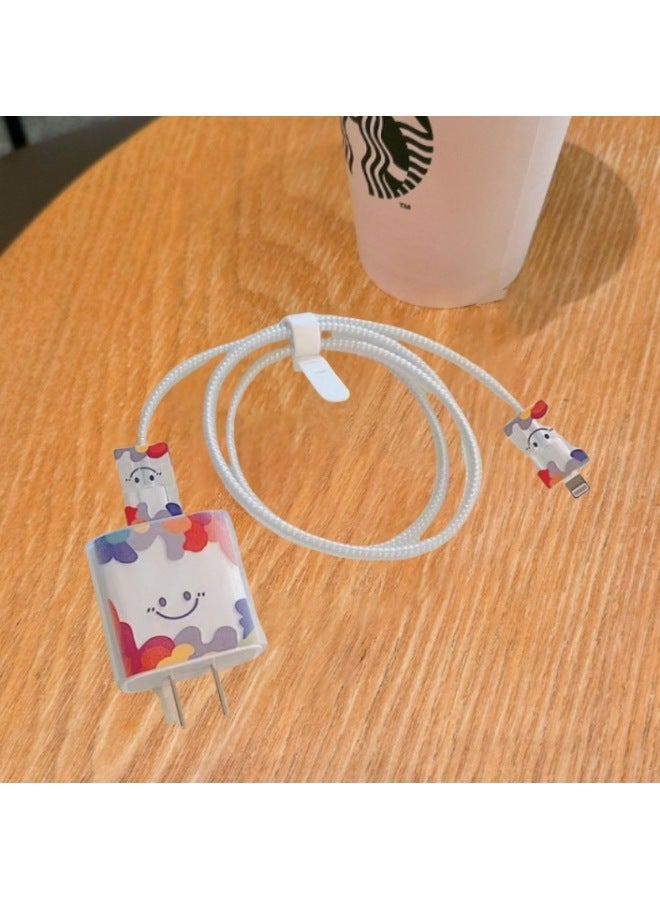 Frosted For Apple 20w/18w Charging Head Cover Data Line Protective Cover Bite Cherry Blossom-Colour:Watercolor Smiley Face - Image 1