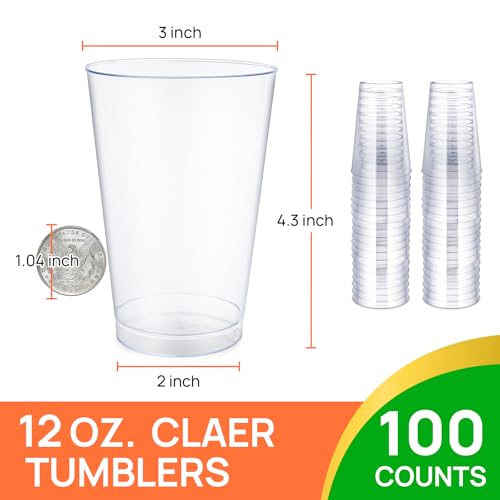 Byvivace 100Counts 12 OZ. Hard Plastic Cups Fancy Disposable Cups for Party, 12 Ounce Clear Elegant Wedding Cups Disposable Wine Glasses for Parties - Image 3