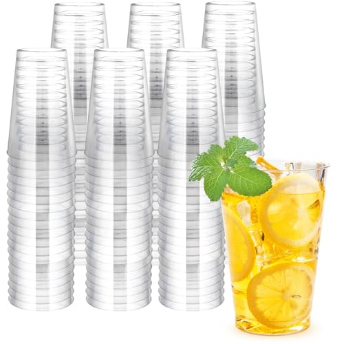 Byvivace 100Counts 12 OZ. Hard Plastic Cups Fancy Disposable Cups for Party, 12 Ounce Clear Elegant Wedding Cups Disposable Wine Glasses for Parties - Image 1