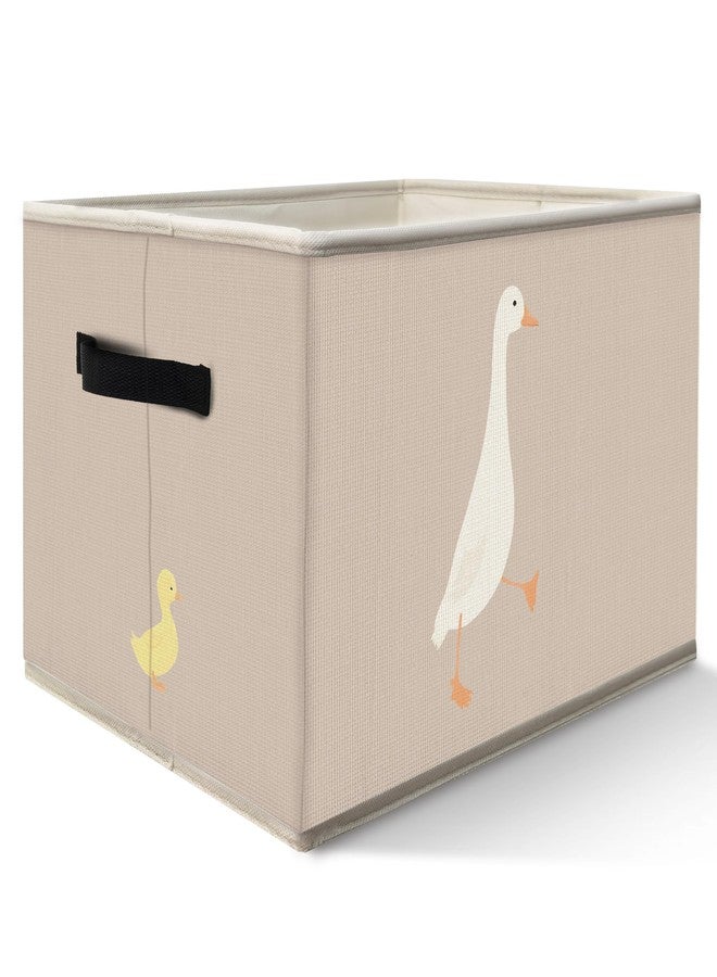 FDHSPAAM Cute Duck Nursery Storage Bins Box with Handles, Rustic Beige Farm Animal Collapsible Fabric Storage Basket Box Organizer for Bedroom Bathroom Clothes Toys Books - Image 1