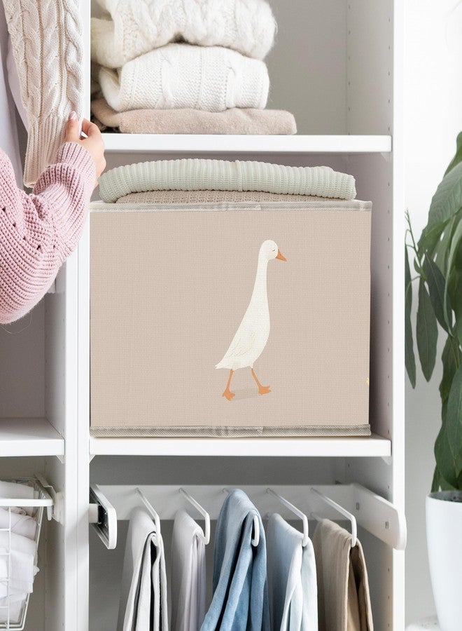 FDHSPAAM Cute Duck Nursery Storage Bins Box with Handles, Rustic Beige Farm Animal Collapsible Fabric Storage Basket Box Organizer for Bedroom Bathroom Clothes Toys Books - Image 2