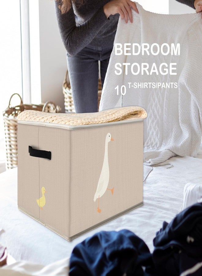 FDHSPAAM Cute Duck Nursery Storage Bins Box with Handles, Rustic Beige Farm Animal Collapsible Fabric Storage Basket Box Organizer for Bedroom Bathroom Clothes Toys Books - Image 5