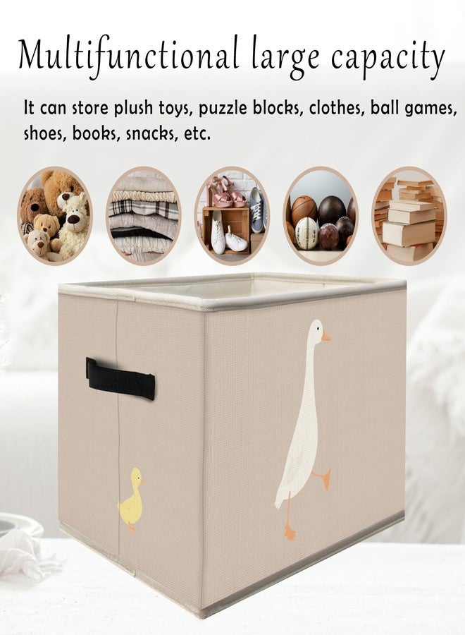 FDHSPAAM Cute Duck Nursery Storage Bins Box with Handles, Rustic Beige Farm Animal Collapsible Fabric Storage Basket Box Organizer for Bedroom Bathroom Clothes Toys Books - Image 3