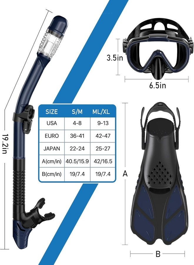 Matiko Snorkeling Gear for Adults Men Women,4 in 1 Snorkel Set with Panoramic View Diving Mask Anti-Fog Anti-Leak,Dry Top Snorkel,Fins and Travel Bag for Swimming,Snorkeling and Travel Diving - Image 4