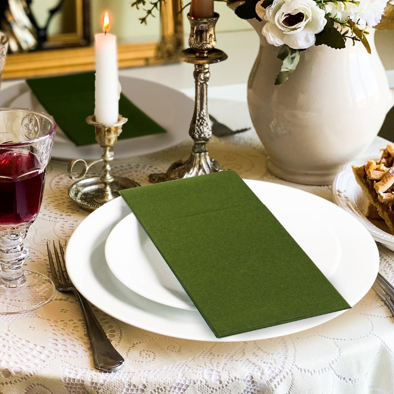 KAMMAK KAMMAK Matcha Green Napkins Disposable with Pocket Cloth Like Dinner Paper Napkins 100 Pack Folded Wedding Reception Napkins Bathroom Guest Hand Towels for Party Decoration (16.5 x 16.5 inch) - Image 4