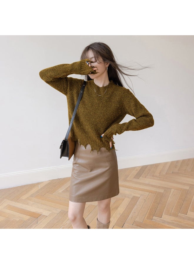 Mt Casual Sweet Cool Style Autumn Fashion Frayed Edge Elegant Long Sleeve Pullover Knit Sweater - Image 4