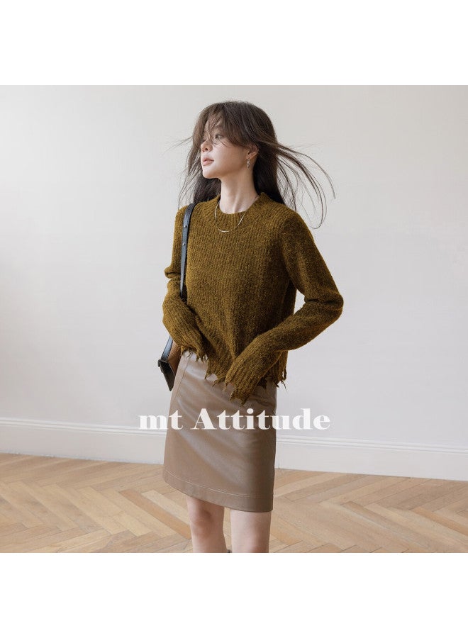 Mt Casual Sweet Cool Style Autumn Fashion Frayed Edge Elegant Long Sleeve Pullover Knit Sweater - Image 2