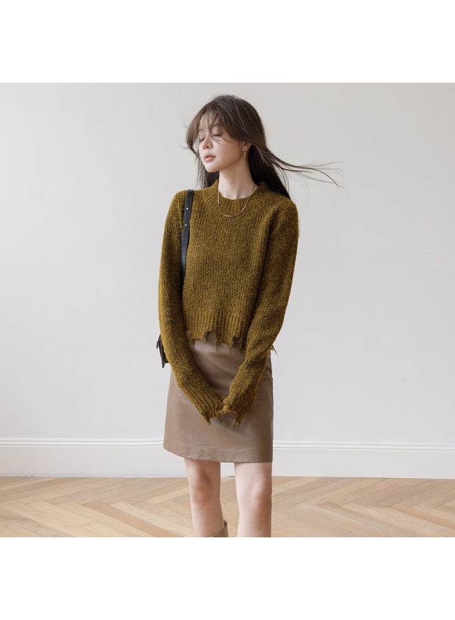 Mt Casual Sweet Cool Style Autumn Fashion Frayed Edge Elegant Long Sleeve Pullover Knit Sweater - Image 5