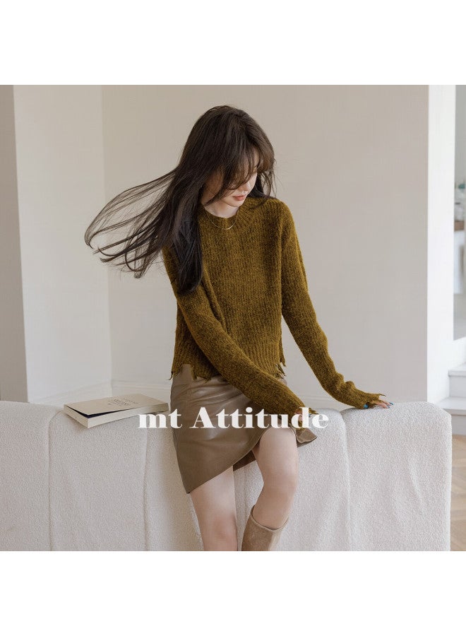 Mt Casual Sweet Cool Style Autumn Fashion Frayed Edge Elegant Long Sleeve Pullover Knit Sweater - Image 1