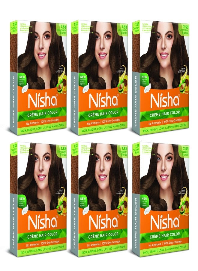 نيشا صبغة شعر دائمة من نيشا كريم، تدوم طويلاً، لون شعر يمنح لمعاناً عميقاً، تغطية كاملة للشعر الأبيض، مرطب بأعشاب طبيعية (50 غرام) أشقر شوكولاتة (عبوة من 6 قطع) - Image 1