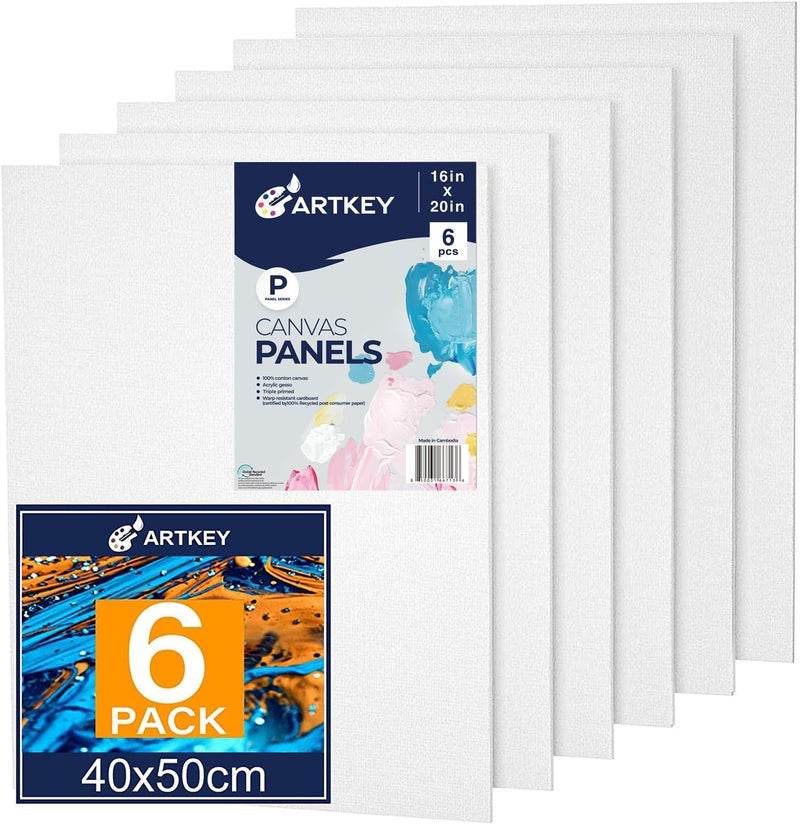 Artkey Canvases for Painting 16x20 Inch 6Pack 10 oz Primed 100 Cotton White Blank Flat Canvas Boards Art Paint Canvas Panels for Acrylic Oil Watercolor Tempera Paints