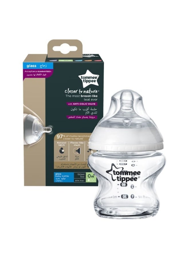 tommee tippee Pack Of 1 Closer To Nature Glass Feeding Bottle 0 Months+ 150  ml - Assorted - Image 1