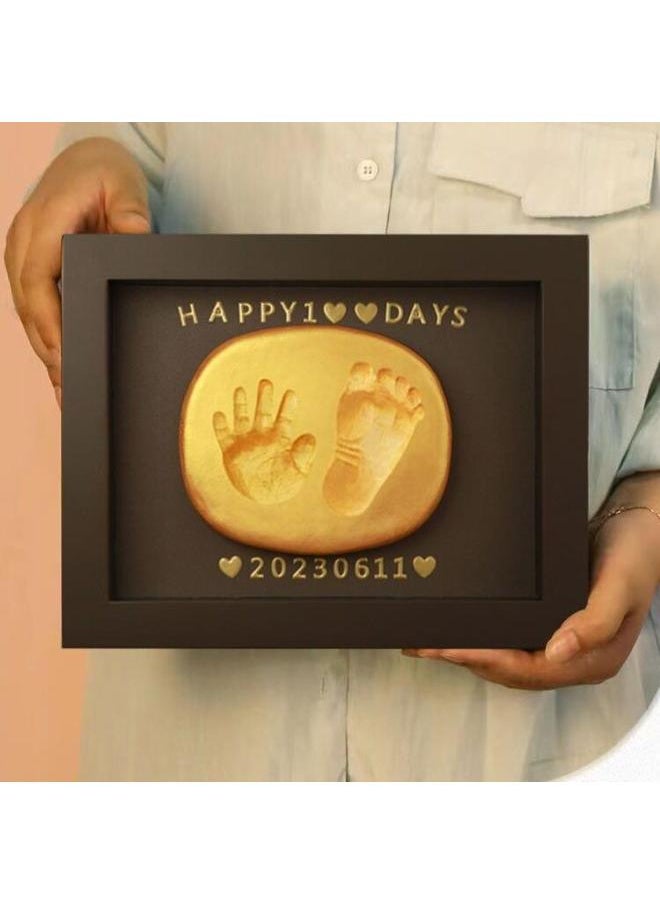Generic - Full Moon Baby Hand And Foot Ink Pad Fetal Hair Commemorative 100 Days Handprint Footprint Commemorative Photo Frame Baby Newborn Hand And Footprint-Specifications:8inch Walnut Vertical Style (available Before Half A Year Old) - Image 1