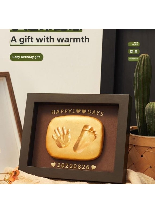 Generic - Full Moon Baby Hand And Foot Ink Pad Fetal Hair Commemorative 100 Days Handprint Footprint Commemorative Photo Frame Baby Newborn Hand And Footprint-Specifications:8inch Walnut Vertical Style (available Before Half A Year Old) - Image 1