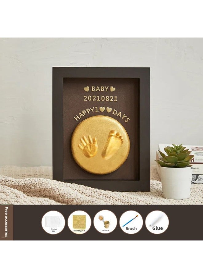 Generic - Full Moon Baby Hand And Foot Ink Pad Fetal Hair Commemorative 100 Days Handprint Footprint Commemorative Photo Frame Baby Newborn Hand And Footprint-Specifications:8inch Walnut Vertical Style (available Before Half A Year Old) - Image 1