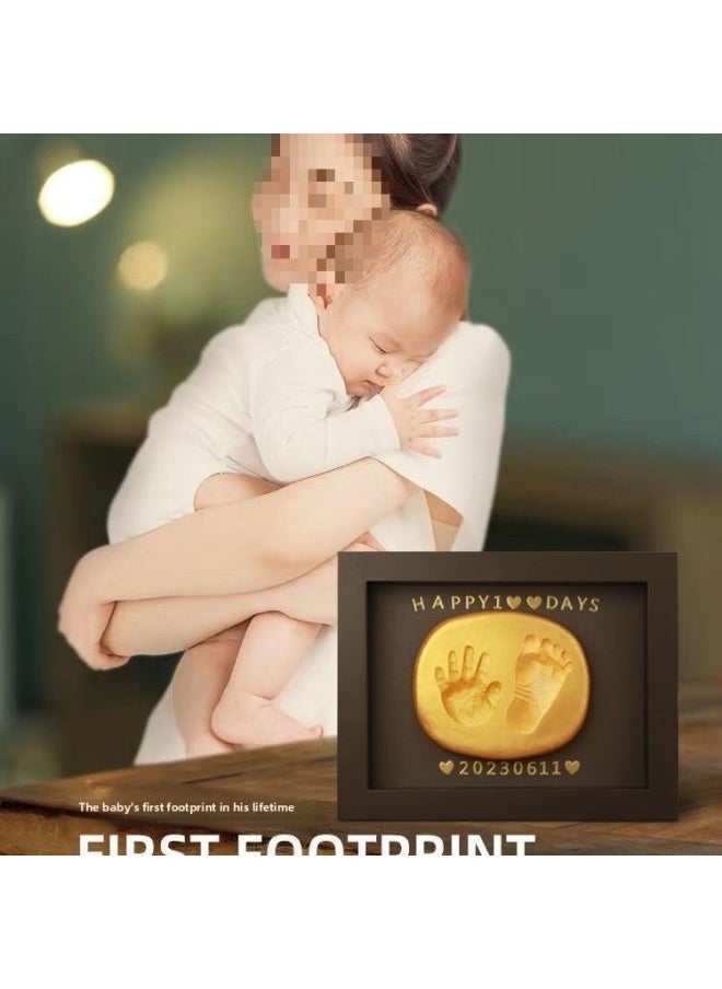 Generic - Full Moon Baby Hand And Foot Ink Pad Fetal Hair Commemorative 100 Days Handprint Footprint Commemorative Photo Frame Baby Newborn Hand And Footprint-Specifications:8inch Walnut Vertical Style (available Before Half A Year Old) - Image 1