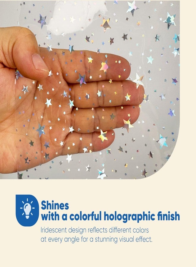 TRIMENGO PEVA Holographic Shower Curtain Liner with Glitter Star Pattern, 70x72in Lightweight Clear Plastic Shower Curtain Liner for Shower Stall, Bathtubs (Pack of 1) - Image 3