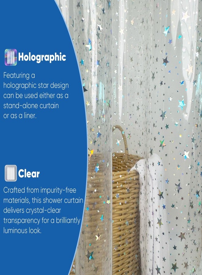 TRIMENGO PEVA Holographic Shower Curtain Liner with Glitter Star Pattern, 70x72in Lightweight Clear Plastic Shower Curtain Liner for Shower Stall, Bathtubs (Pack of 1) - Image 5
