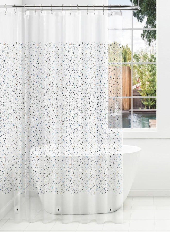 TRIMENGO PEVA Holographic Shower Curtain Liner with Glitter Star Pattern, 70x72in Lightweight Clear Plastic Shower Curtain Liner for Shower Stall, Bathtubs (Pack of 1) - Image 1