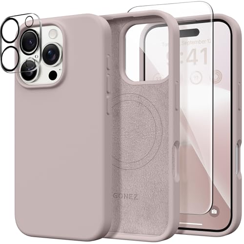 GONEZ Magnetic for iPhone 16 Pro Case, Compatible with MagSafe, [Screen Protector + Camera Lens Protector], Silicone Shockproof Anti-Scratch Protective Phone Case 6.3 inch, Light Taro - Image 1