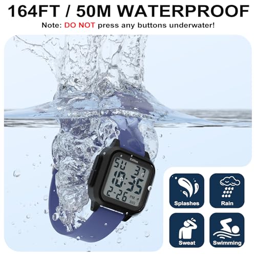 Edillas Square Sport Watch Digital for Women's Men's (Big Numbers Large Face 5ATM Waterproof Alarm Stopwatch Date Week Military Back Light) Watch for Teenagers - Image 4
