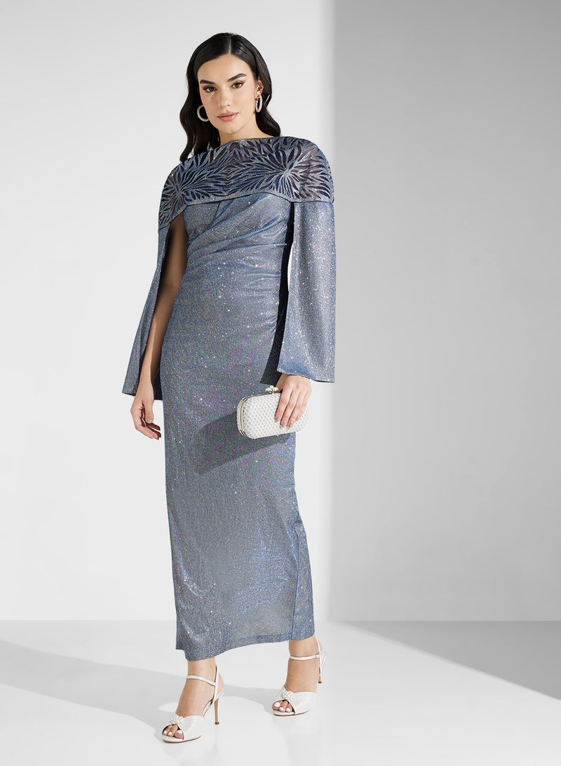 Namshi x Metallic Cape Evening Dress - Image 1