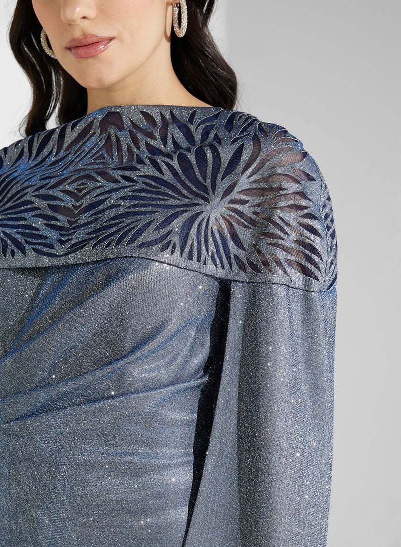 Namshi x Metallic Cape Evening Dress - Image 4