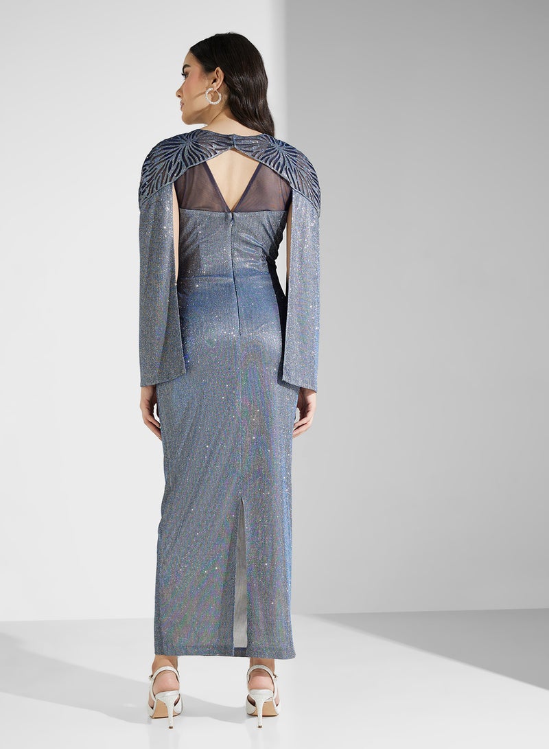 Namshi x Metallic Cape Evening Dress - Image 2