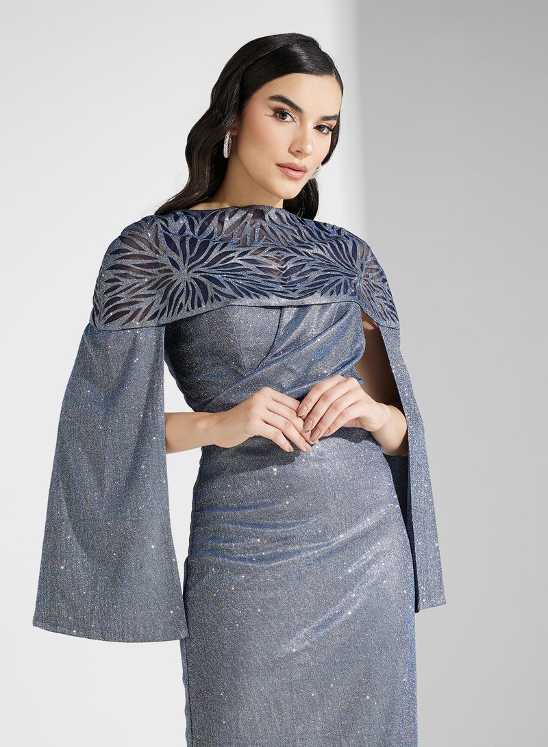 Namshi x Metallic Cape Evening Dress - Image 3
