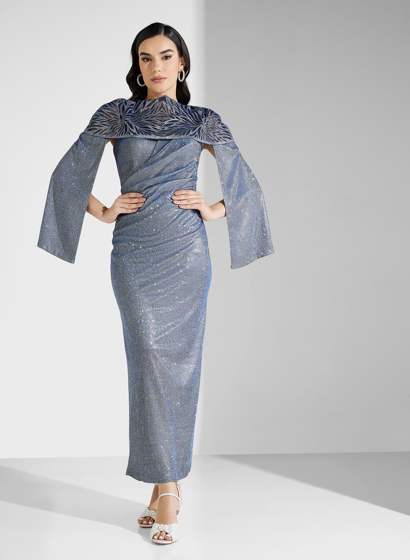Namshi x Metallic Cape Evening Dress - Image 5