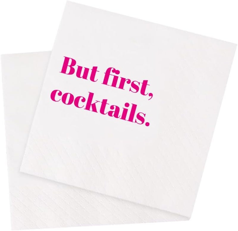 VOWFOO Funny Cocktail Napkins 100Pcs Funny Quotes Saying Disposable Paper Party Napkins 4.5 x 4.5 Two-ply (But First Cocktails Napkins) - Image 1