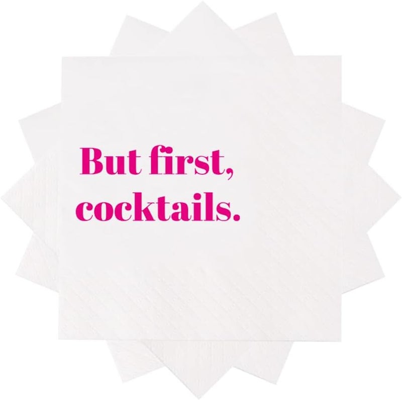 VOWFOO Funny Cocktail Napkins 100Pcs Funny Quotes Saying Disposable Paper Party Napkins 4.5 x 4.5 Two-ply (But First Cocktails Napkins) - Image 2