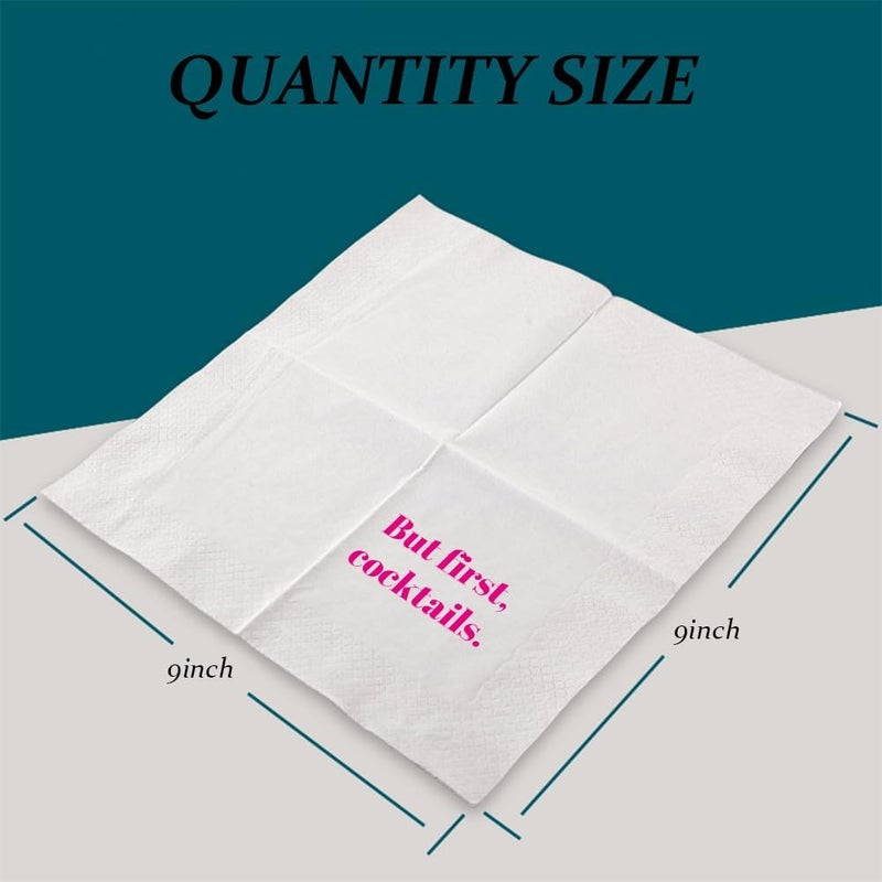 VOWFOO Funny Cocktail Napkins 100Pcs Funny Quotes Saying Disposable Paper Party Napkins 4.5 x 4.5 Two-ply (But First Cocktails Napkins) - Image 4