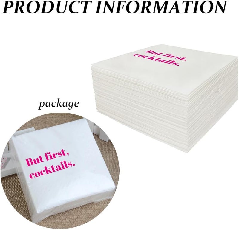 VOWFOO Funny Cocktail Napkins 100Pcs Funny Quotes Saying Disposable Paper Party Napkins 4.5 x 4.5 Two-ply (But First Cocktails Napkins) - Image 3