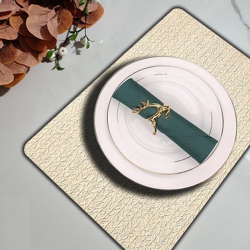 pigchcy Waterproof PVC Place Mats Set of 6, Non-Slip Faux Leather Placemats Rattan Pattern Surface Table Mats for Wedding/Birthday Party/Kitchen (18"x12", Cream) - Image 4