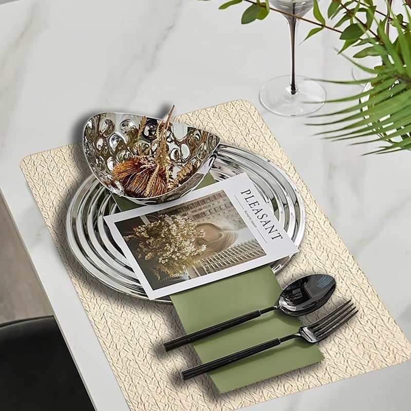 pigchcy Waterproof PVC Place Mats Set of 6, Non-Slip Faux Leather Placemats Rattan Pattern Surface Table Mats for Wedding/Birthday Party/Kitchen (18"x12", Cream) - Image 5