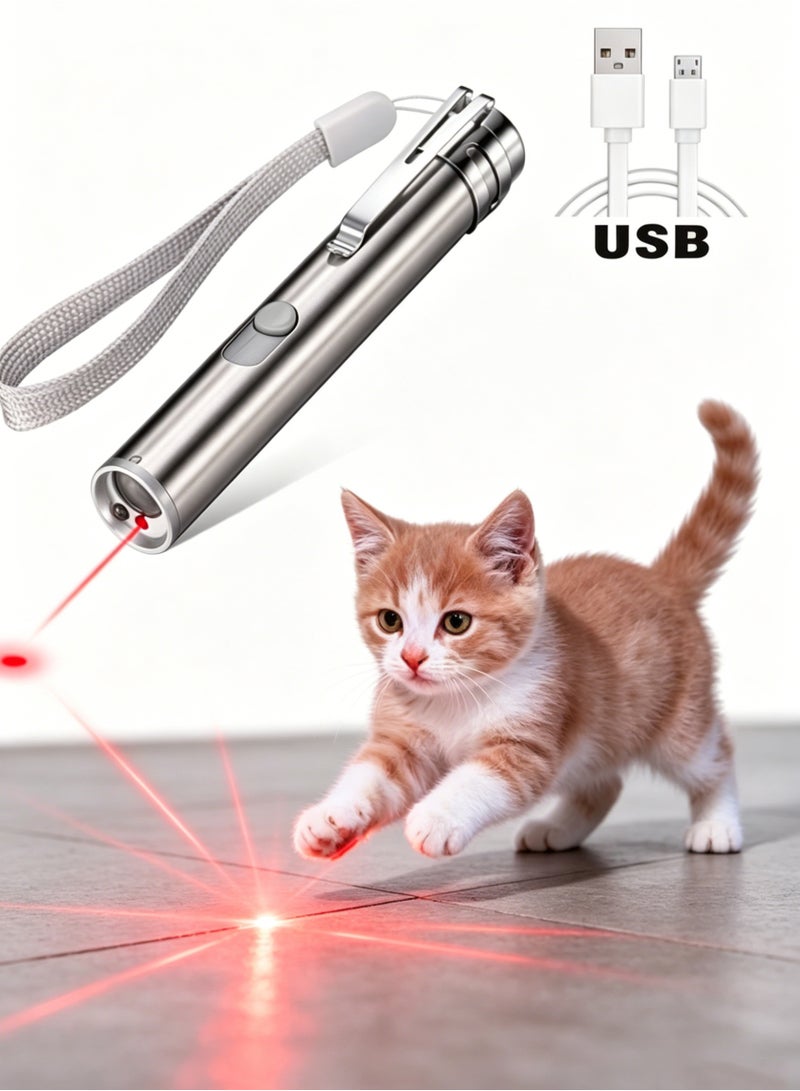 لعبة قطط بمؤشر ليزر أحمر، قلم ليزر قابل لإعادة الشحن عبر USB مع 3 أوضاع إضاءة، لعبة تفاعلية للحيوانات الأليفة للقطط والكلاب والقطط الصغيرة والطيور - Image 1