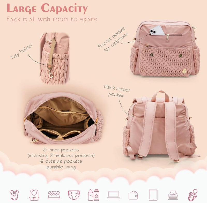 SEWBOO Diaper Bag Backpack Large Capacity Convertible Travel Back Pack Waterproof Baby Bag for Mom and Girl - Image 2