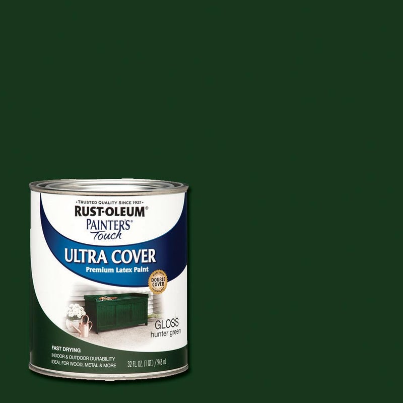 Rust-Oleum 1938502 Painter's Touch Latex Paint, Gloss Hunter Green, 1 Quarts (Pack of 1) - Image 2